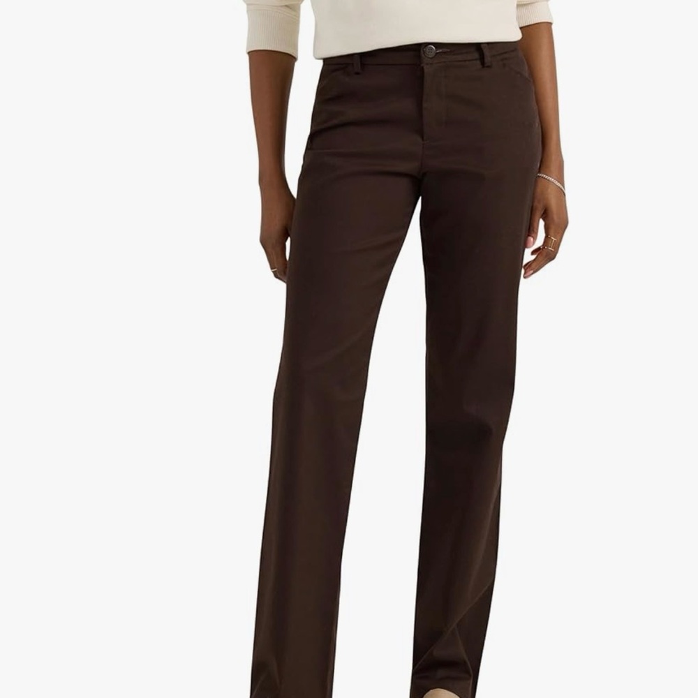 Lee Wrinkle-Free Relaxed Fit Straight Leg Espresso Brown Dress Pants